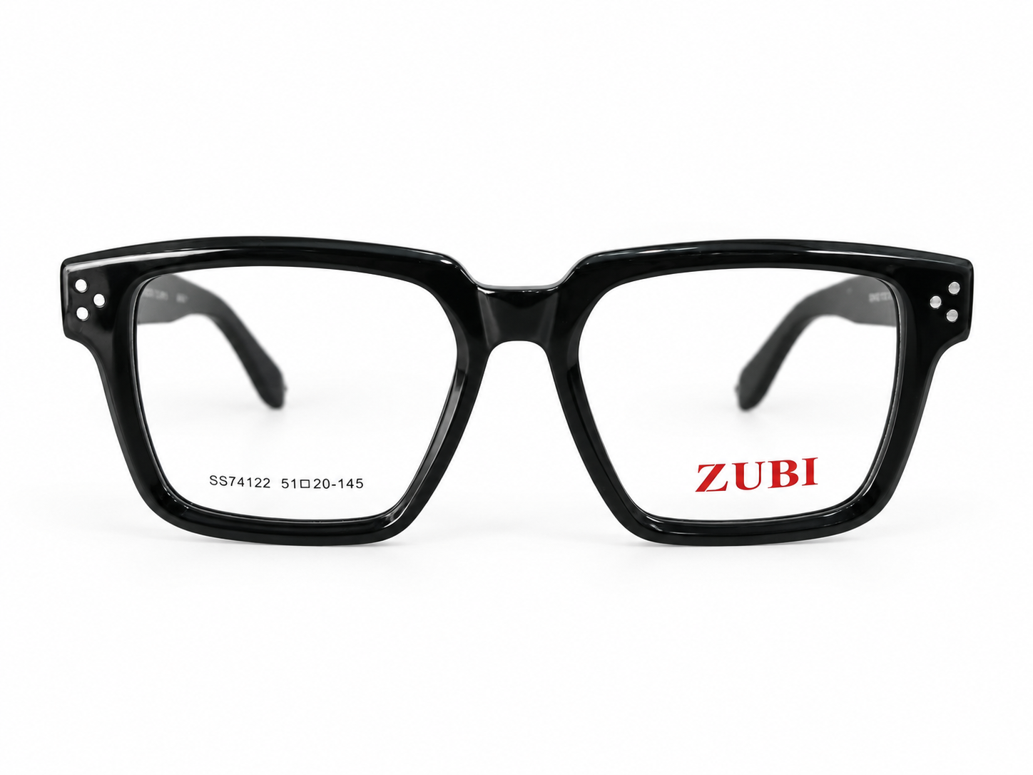 Glossy Black Rivet-Detail Eyeglasses