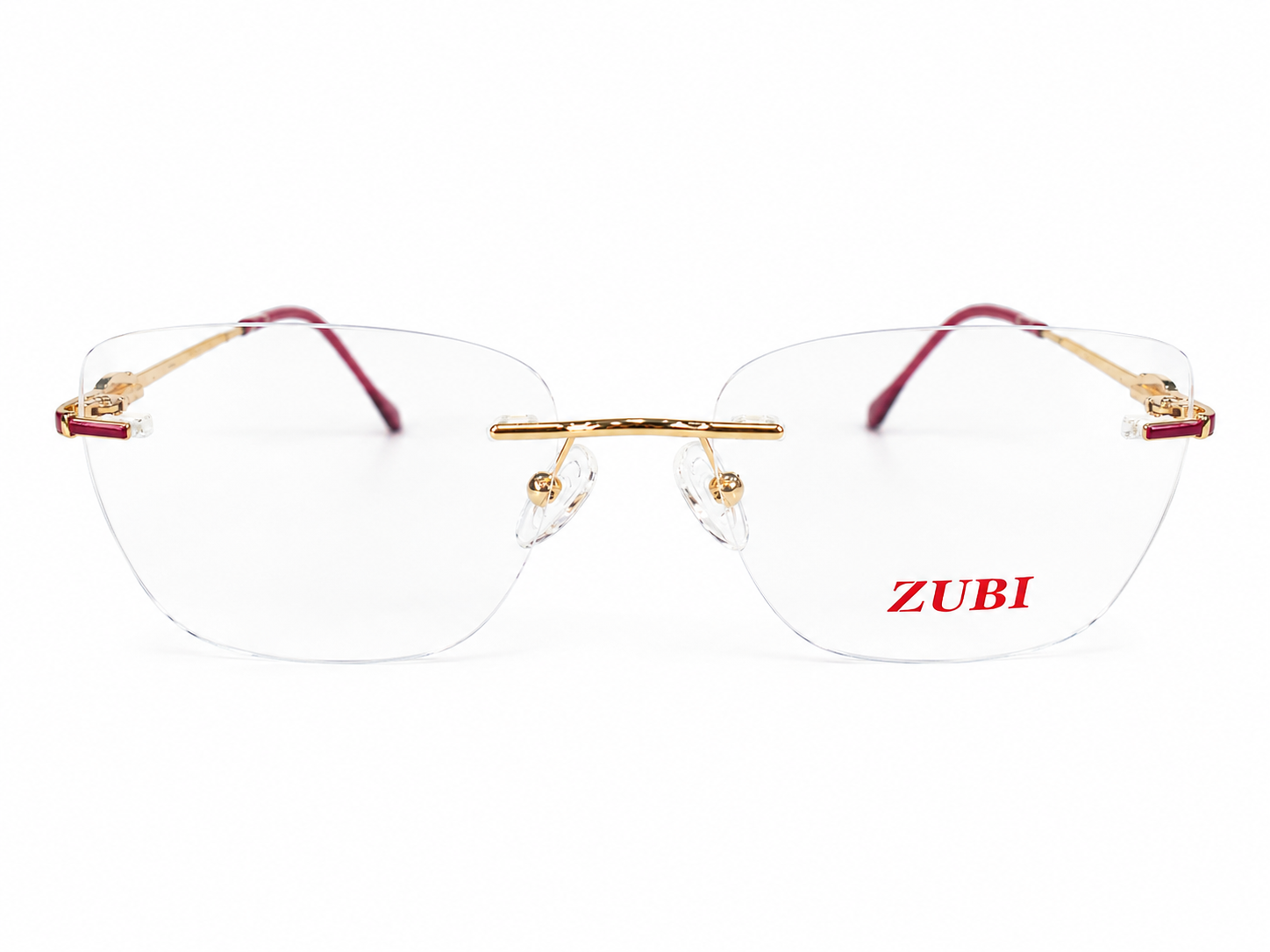 Rimless Gold and Burgundy Eyeglasses